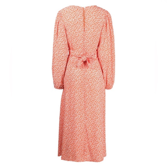 Faithfull the Brand orange floral V-neck dress, cut-out, flared skirt - Picture 2 of 3